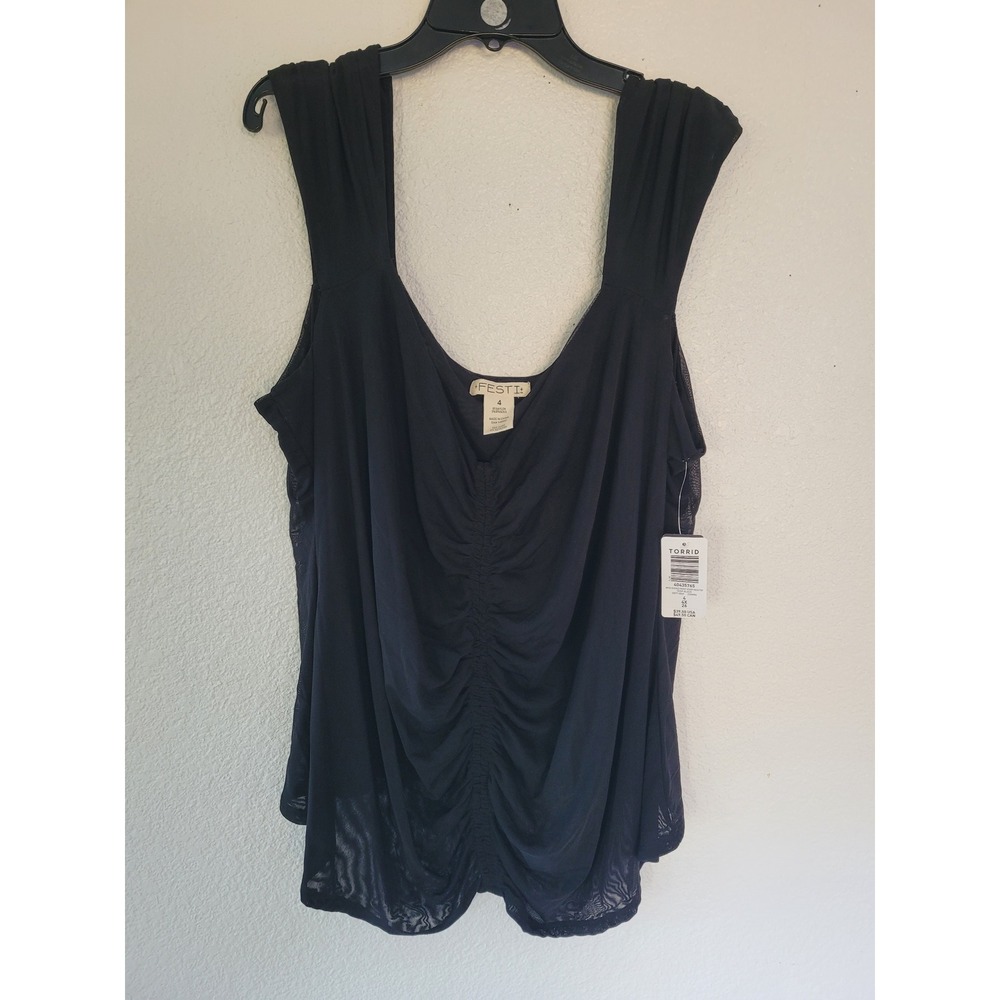 Torrid Festi Mesh Ruched Front Scoop Neck Top Deep Black Plus Size 4 4X‎ NEW #2